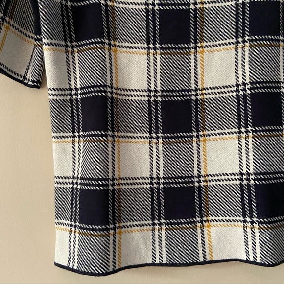 Ann Taylor• black yellow/orange fall plaid wool blend short sleeve top - Picture 5 of 13